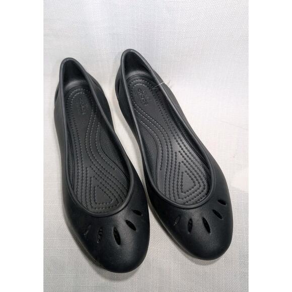 Crocs Kelli Ballet Flats Shoes Womens Sz 8 Black Cut Out Comfort Slip On 203954 - Picture 3 of 8